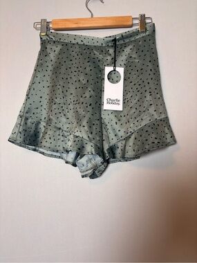 NWT Charlie Holiday Outlaw Sage Green Polka Dot Ruffle-Trim Shorts Sz 4